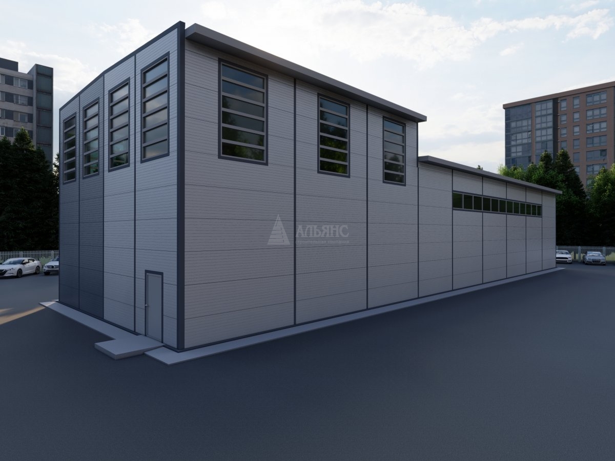3D визуализация Проект ангара-склада с АБК из сэндвич-панелей - фото 2